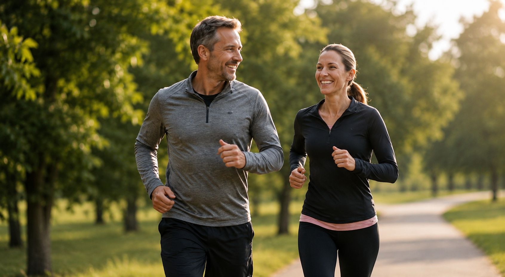 Active couple jogging together as part of heart-healthy lifestyle and prevention
